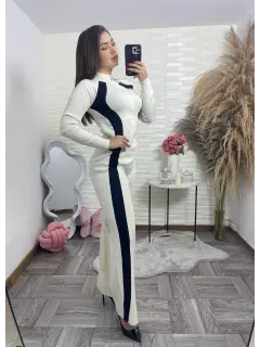 JM0239-702397 SET TEJIDO LARGO CON RAYAS Y CHAQUETA CON CIERRE