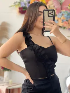 LJR207-042079 BLUSA SENCILLA DE TIRANTE CON DETALLE DE FARALAOS DE LADO