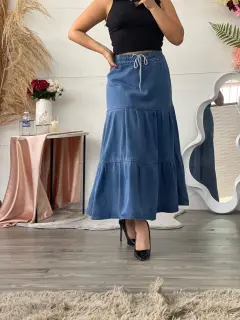 YM089-090891 FALDA LARGA CON CORDON EN PRETINA EN JEANS