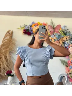 LJR168-041688 BLUSA CASUAL CON FARALAOS TIPOS MANGAS UNICOLOR