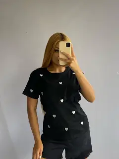 Blusa Unicolor Casual con Estampados de Corazones