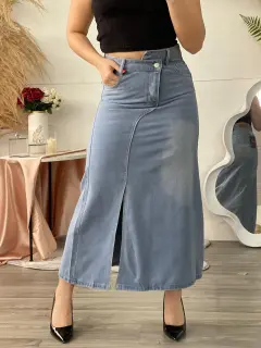 YM091-090911 FALDA LARGA CON ABERTURA DELANTERA EN JEANS