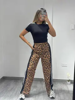 LJR156-041567 PANTALON CASUAL CON LINEAS A LOS LADOS ESTAMPADO ANIMAL PRINT