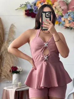 HZS253-062533 SET CORTO CASUAL EN SHORTS CON DETALLES EN TOP