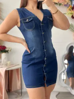YM116-091164 VESTIDO CORTO EN JEANS CON CUELLO Y BOTONES DELANTEROS