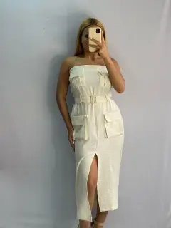 Vestido Unicolor sin Mangas con Correa y Bolsillos