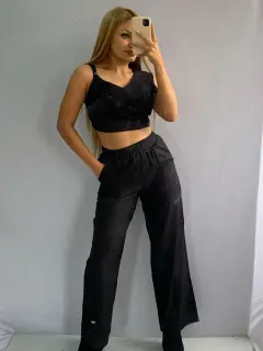 Pantalón Unicolor Casual con Estampado de Rayas