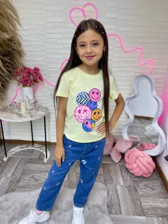 OZM0017-600176 FRANELA DE NIñAS CON HERMOSO ESTAMPADO DE CARITAS