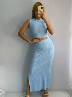 Set Unicolor Casual Estampado de Raya