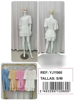 YJY060-120600 VESTIDO CORTO CON MANGAS Y ENCAJES EN DELANTERO