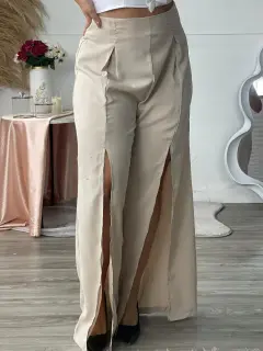 HZS280-062805 PANTALON CASUAL CON DETALLE DE ABERTURA DELANTERO UNICOLOR