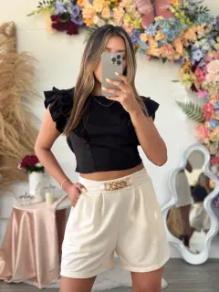 HZS252-062521 SHORT CASUAL CON DETALLE DE CADENA EN PRETINA