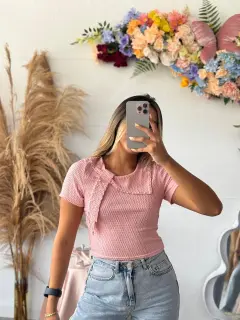 LJR038-040385 BLUSA ALGODON CON DETALLES DE NUDO EN CUELLO