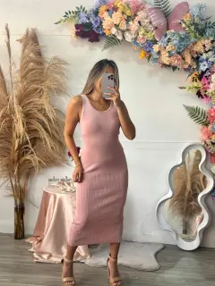HH074-110740 VESTIDOS TEJIDOS ABERTURA ATRAS UNICOLOR