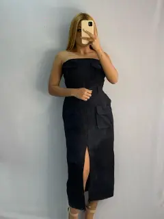 Vestido Unicolor sin Mangas con Correa y Bolsillos