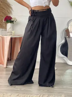 HZS270-062705 PANTALON CASUAL ANCHO CON DETALLE DE CINTURÓN FINO