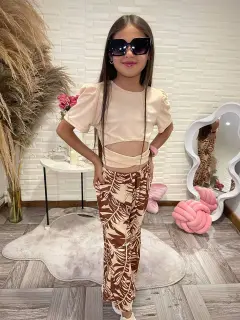 AF031-010311 SET LARGO PARA NIñA CON ESCOTE EN BLUSA Y PANTALON ESTAMPADO DE FLORES