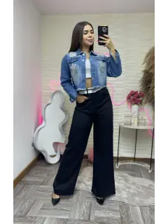 YM167-091671 CHAQUETA CON DETALLES BRILLANTES EN FORMA DE ESTRELLA EN JEANS