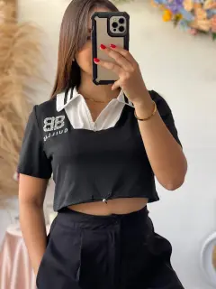 HZS178-061789 BLUSA ALGODON CON CUELLO Y CIERRE DELANTE