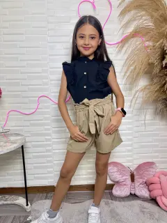 KL078-080783 SET CORTO EN SHORTS CON BLUSA DETALLES FARALAOS DE NIñAS