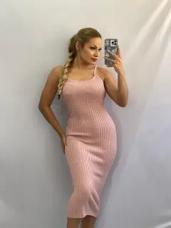 Vestido Tejido de Escote Unicolor