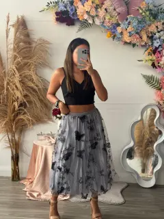 NSJ003-370032 SET DE FALDA TULL LARGA CON ESTAMPADO DE MARIPOSA