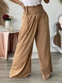 HZS270-062705 PANTALON CASUAL ANCHO CON DETALLE DE CINTURÓN FINO