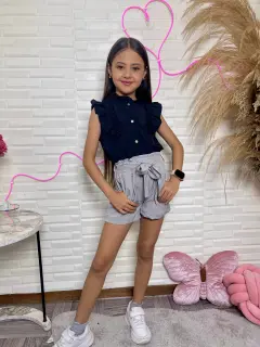 KL078-080783 SET CORTO EN SHORTS CON BLUSA DETALLES FARALAOS DE NIñAS