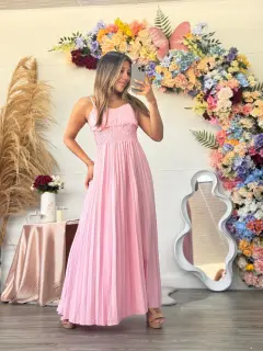 AMF045-010453 VESTIDO LARGO CON TIRANTES Y ELASTICA EN PARTE CINTURA