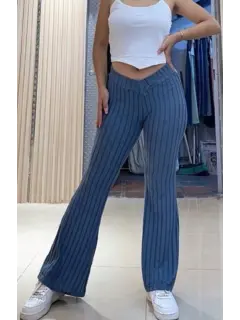 QPX003-360033 PANTALON EN TELA ACANALADA TIPO MONO UNICOLOR