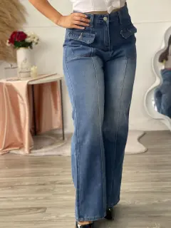 YM102-091027  PANTALON EN JEANS ANCHO CON PRELAVADO CLASICO