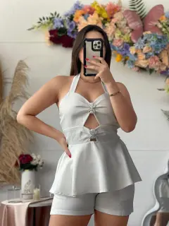 HZS253-062533 SET CORTO CASUAL EN SHORTS CON DETALLES EN TOP