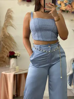 LJR196-041969 SET LARGO CASUAL CON BRILLO EN TOP
