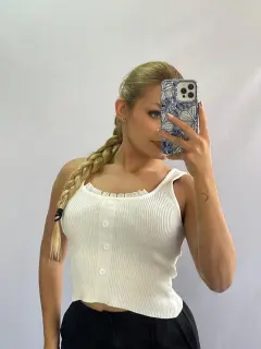 Blusa Casual de Escote con Botones